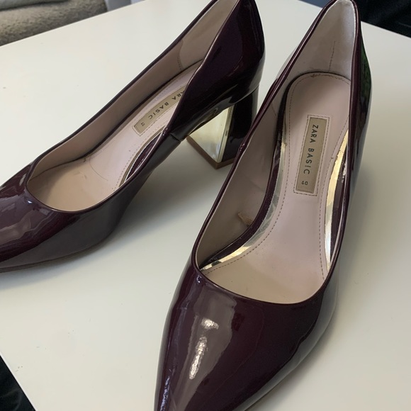 Zara metallic block burgundy patent heels size 39 - Picture 6 of 7